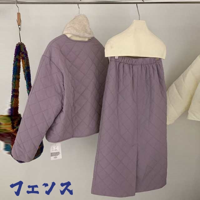 即納OK ランキング常連 ノーカラー 通学 カジュアル セットアップ 中綿