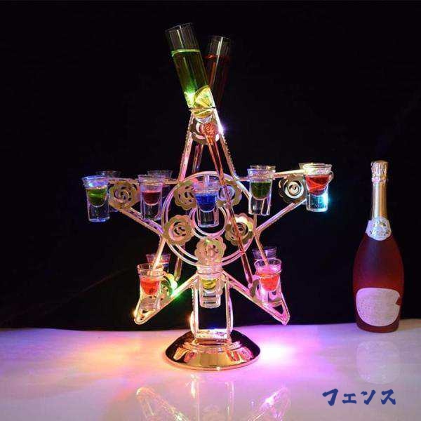 注目ランキング上位 ギフトにも最適 レビュー高評価 即納OK カクテルグラスホルダーカラフルな光と安定したベースのカップホルダバ テキーラ観覧車LED酒グラス収納ラック充電式LED酒ボトルの表示棚カクテルグラスの棚 送料無料 お買い得プライス