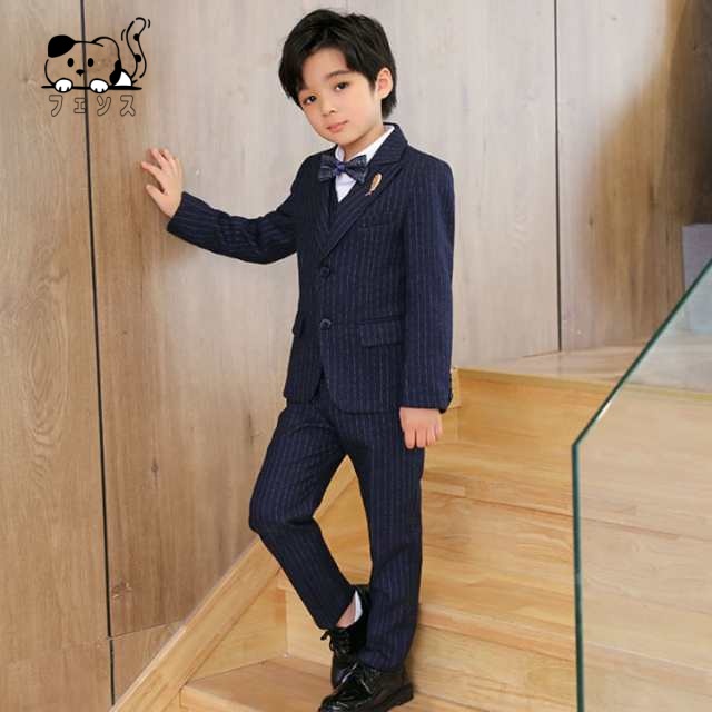 160cm 男児　フォーマルスーツ ストライプ 黒 4点セット 楽天市場】七五三 男の子 スーツ フォーマルスーツ 黒 ネイビー 男の子