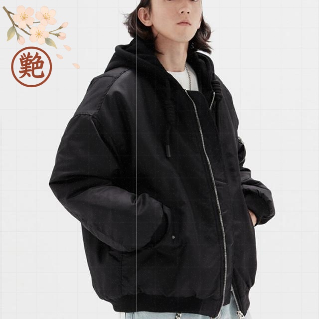 ゆったり ジャケット 暖かい スタジャン 綿 春秋着 長袖 ブルゾン アウター メンズ スタジャン 学生服 野球 おしゃれ 綿入り 冬用 フード付き ヒップホップ フライトジャケット ナイロン