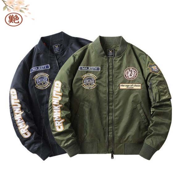 フライトジャケット 防風 ブルゾン 春秋冬 お兄系 -1 立ち襟 防寒 ジャンパー メンズ ミリタリージャケット 刺繍 スタジャン カジュアル