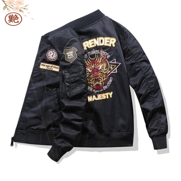 フライトジャケット 防風 ブルゾン 春秋冬 お兄系 -1 立ち襟 防寒 ジャンパー メンズ ミリタリージャケット 刺繍 スタジャン カジュアル