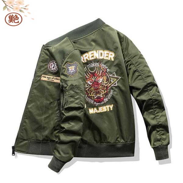 フライトジャケット 防風 ブルゾン 春秋冬 お兄系 -1 立ち襟 防寒 ジャンパー メンズ ミリタリージャケット 刺繍 スタジャン カジュアル
