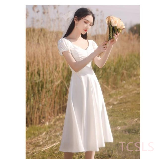 パーティードレス ミモレ丈 ウエディングドレス 結婚式ドレス 二次会