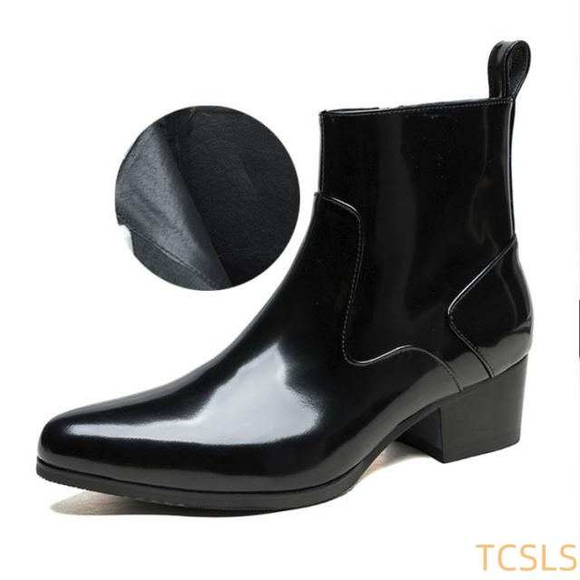 ブーツ メンズ ヒール 高め 本革 革靴 身長アップ 5cmヒール ドレス