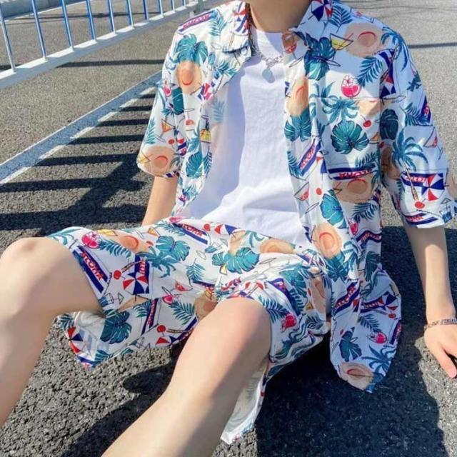 【 かまストア】セットアップ アロハシャツ ペアコーデ 夏 メンズ 薄手 シャツ 海 ハワイ旅行 ビーチウェア カップル服 アロハシャツ 花柄シャツ 短パン 旅行 涼しい 上下セット 夏コーデ その他カジュアルセットアップ