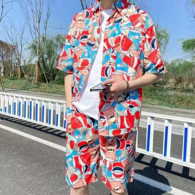 【 かまストア】セットアップ アロハシャツ ペアコーデ 夏 メンズ 薄手 シャツ 海 ハワイ旅行 ビーチウェア カップル服 アロハシャツ 花柄シャツ 短パン 旅行 涼しい 上下セット 夏コーデ その他カジュアルセットアップ