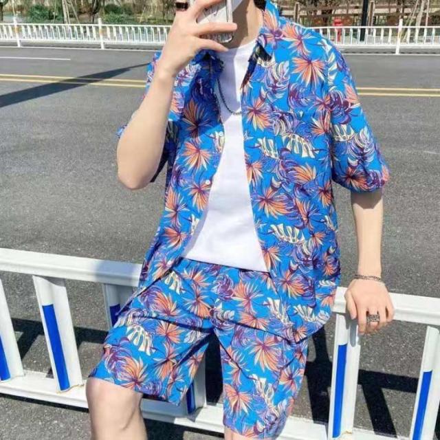 【 かまストア】セットアップ アロハシャツ ペアコーデ 夏 メンズ 薄手 シャツ 海 ハワイ旅行 ビーチウェア カップル服 アロハシャツ 花柄シャツ 短パン 旅行 涼しい 上下セット 夏コーデ その他カジュアルセットアップ