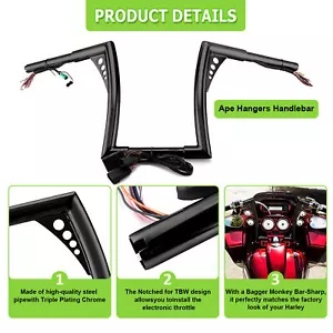 BAGGER APE HANGER ハンドルバー ブラック/13インチ◆ハーレー◆ LAチョッパーズ0601-4545 BAGGER プライム エイプハンドルバー