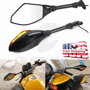 オートバイ LED ターンシグナルライトバックミラーサイドミラーホンダスズキ 10 ミリメートル Motorcycle LED Turn Signals Light Rearview Side Mirrors For Honda Suzuki 10mm