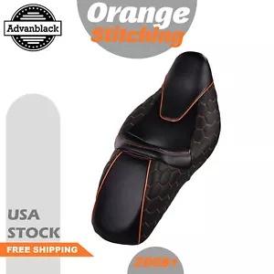 ハーレーツーリングモデル用シート ブラック/オレンジ ステッチ ロー