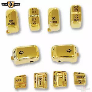 10 個ハンドボタンカバースイッチキャップゴールドハーレー用ラジオ & クルーズコントロール付き 10PCS Hand Button Covers Switch Cap Gold Fit For Harley W/Radio & Cruise Control