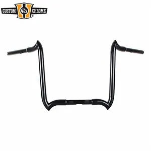 1-1/4インチ 16インチ ライズ グロスブラック 曲がったハンドルバー ハーレーツーリング用 3.5インチ ローレット 1-1/4