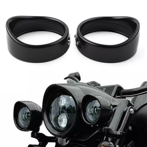 ブラック 4.5インチ パッシングライト ランプ トリム リング ベゼル バイザー カバー ハーレー FLHT FLHR用 Black 4.5