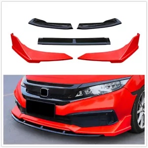 5 個レッドフロントバンパーリップスプリッタースポイラーボディキットホンダシビック 2019-2020 US 5pcs Red Front Bumper Lip Splitter Spoiler Body Kit For Honda Civic 2019-2020 US