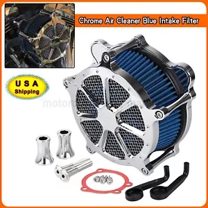 クロームエアクリーナーブルーインテークフィルターハーレー