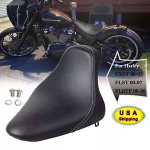 ハーレー ファットボーイ FLSTF ヘリテージ ソフテイル FLST 用 ホワイト ライン ソロ ドライバー ライダー シート White Line Solo Driver Rider Seat For Harley Fat Boy FLSTF Heritage Softail FLST