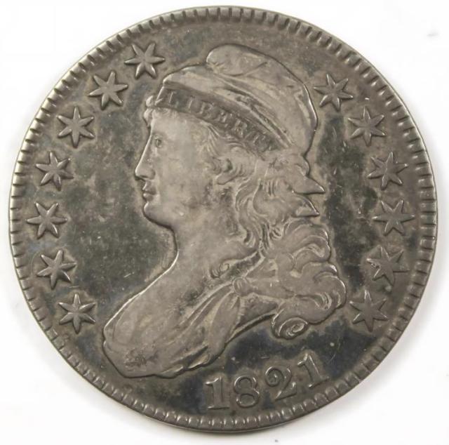 US 1821 キャップド バスト ハーフダラー 50 セント銀貨 VF/XF