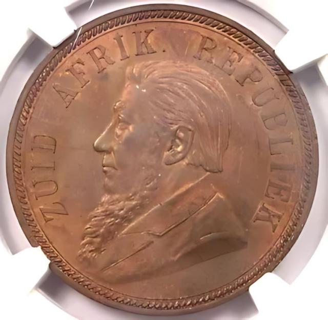 1892 南アフリカ ザール ペニー KM-2 - NGC MS62 - 希少な BU MS 認定コイン!