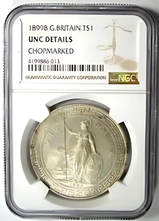 1899-B イギリス貿易ドル T$1。認定NGC非流通詳細。 UNC MS