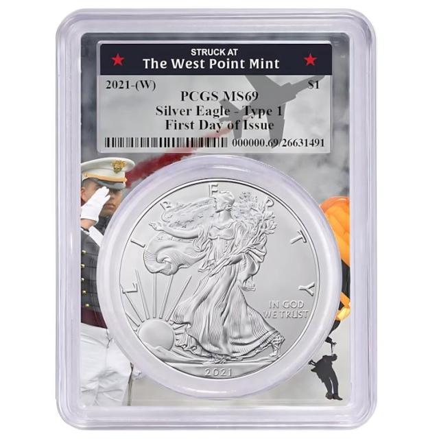 2021 (W) $1 タイプ 1 アメリカン シルバー イーグル PCGS MS69 FDOI