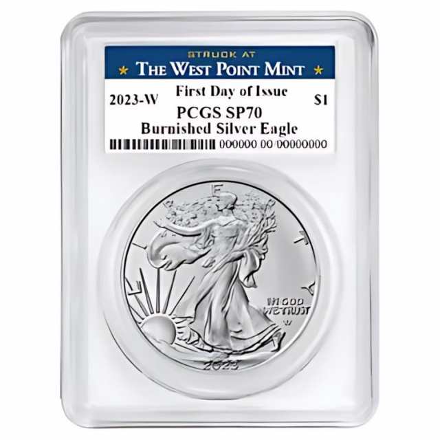 2023-W バーニッシュ $1 アメリカン シルバー イーグル PCGS SP70 FDOI ウエスト ポイント ラベル ホワイト...
