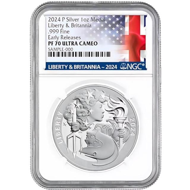 2024-P プルーフ リバティ & ブリタニア シルバー メダル 1 オンス NGC