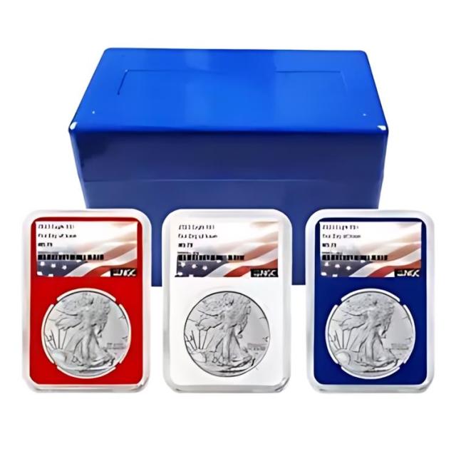 2023 $1 アメリカン シルバー イーグル 3 個セット NGC MS70 FDI フラグ ラベル レッド ホワイト ブルー