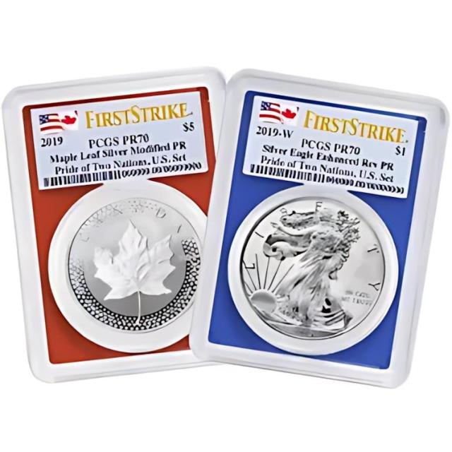 2019 プライド オブ ツー ネーションズ 2 個セット 米国セット PCGS PR70 FS デュアル フラッグ ラベル レッド ブルー