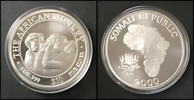 2000 ソマリア共和国 $10 アフリカン モンキー 1オンス .999