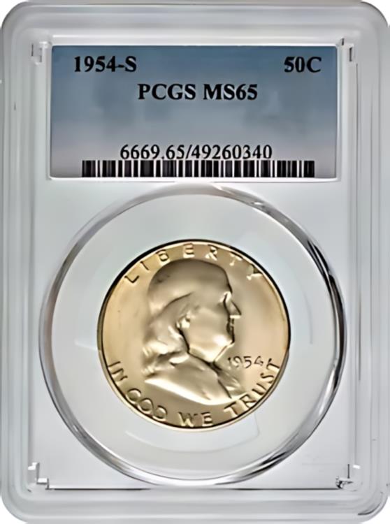 1954-S フランクリン ハーフダラー 50C ジェム 未流通 PCGS MS65