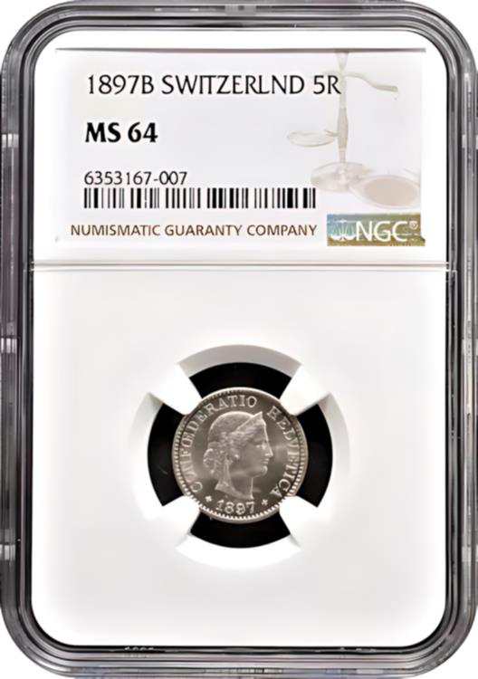 1897-B スイス 5 ラッペン NGC MS64