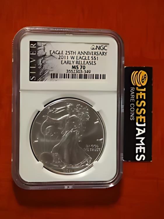 2011 W バーニッシュシルバー イーグル NGC MS70 初期リリース ブラック ラベル