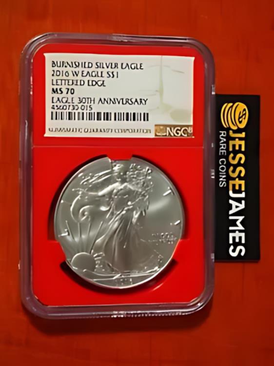 2016 W バーニッシュシルバー イーグル NGC MS70 30 周年記念レタードエッジ レッドコア