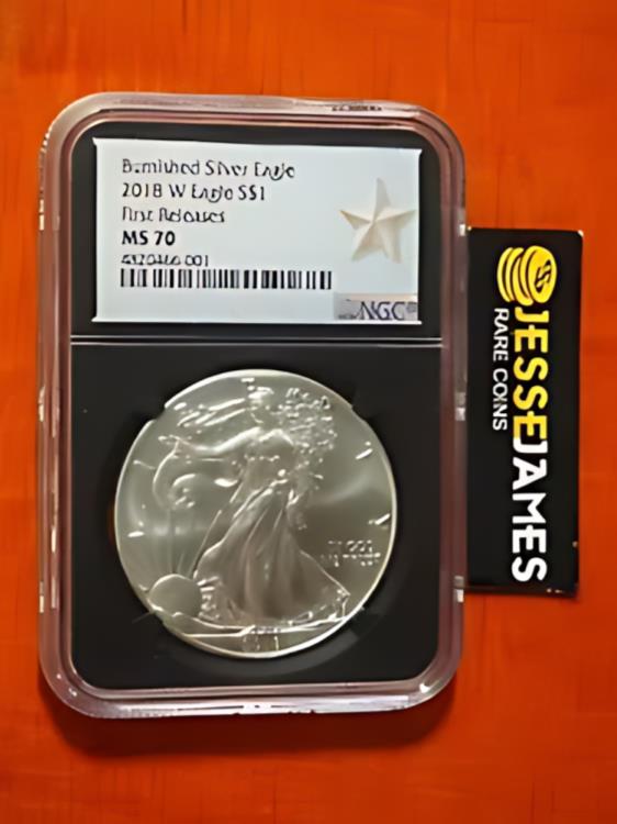 2018 W バーニッシュシルバー イーグル NGC MS70 ファーストリリース ブラックコア