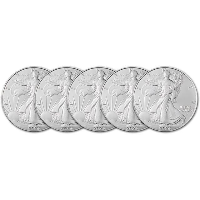 2024 アメリカン シルバー イーグル 1 オンス $1 - BU - 5 枚の