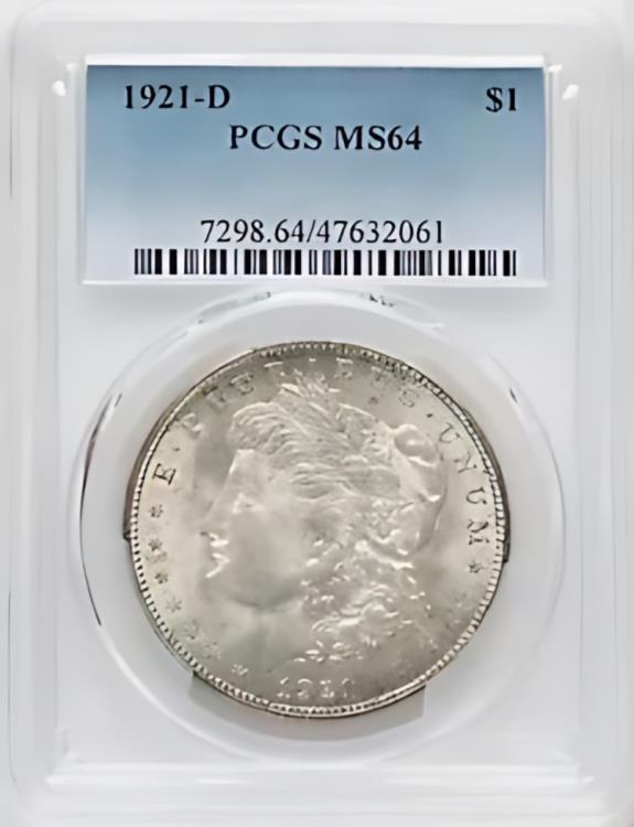 1921-D 米国モルガン銀貨 1 ドル - PCGS MS64