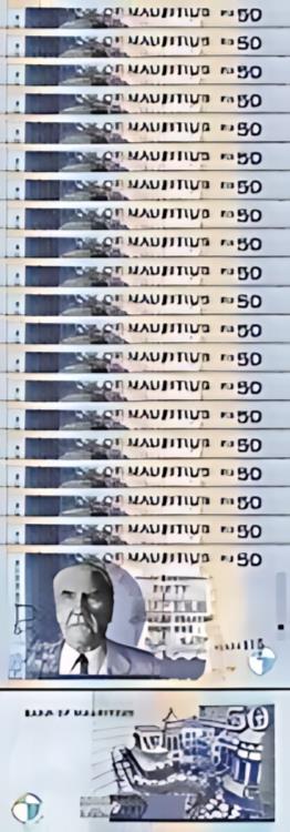 わーよ モーリシャス 50 ルピー 2001、UNC、20 個 LOT、連続、P-50b