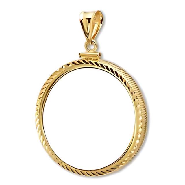 14K ゴールド スクリュートップ ダイヤモンド カット コイン ベゼル - 34.2 mm