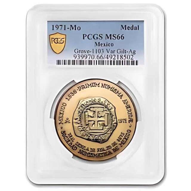 1971-Mo メキシコ 8 エスクード メダル MS-66 PCGS (Grove-1103