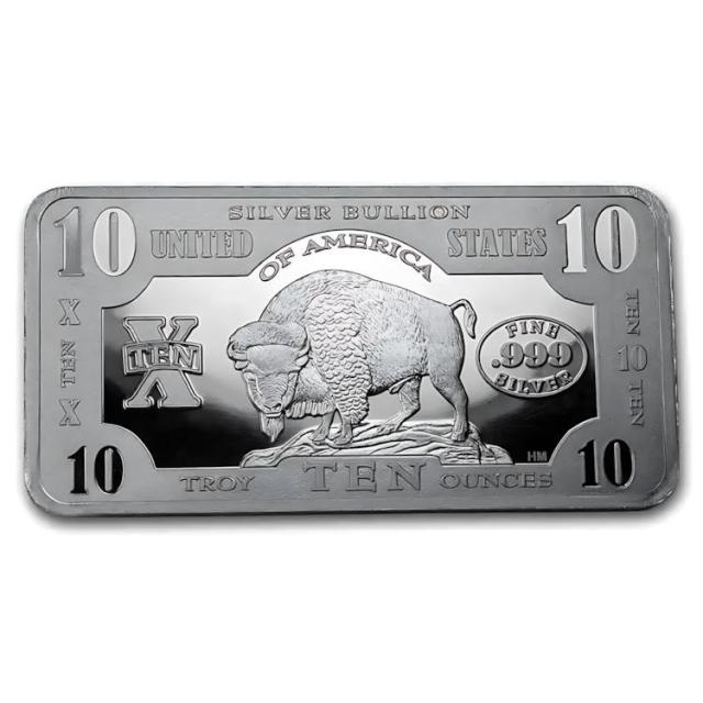 10 オンスのシルバーバー - 1901 $10 バイソン