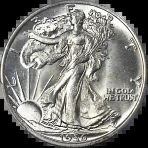 1921 50C オリジナルカラー & 表面 ウォーキング リバティ