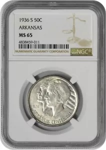 参考 1936-S MS65 NGC Arkansas Commemorative Silver Half Dollar