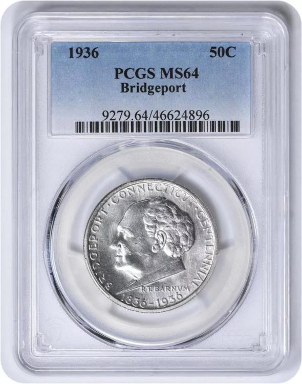 1936 MS64 PCGS Bridgeport Commemorative Silver Half Dollar