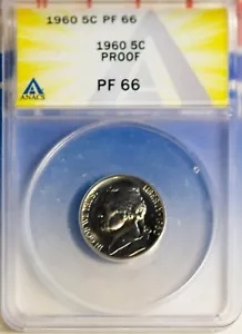 1960 5C ジェファーソン ヘッド ニッケル プルーフ 66 ANACS # 7149686   ボーナス