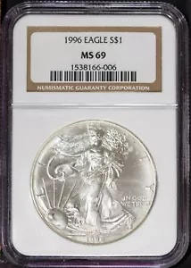 1996 $1 シルバー アメリカン イーグル MS 69 NGC # 1538166-006   ボーナス