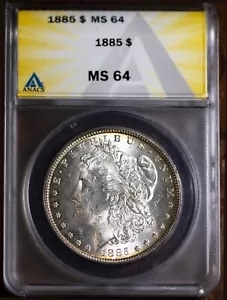 1885 $1 モルガン ドル銀貨 MS 64 ANACS # 7432902   ボーナス