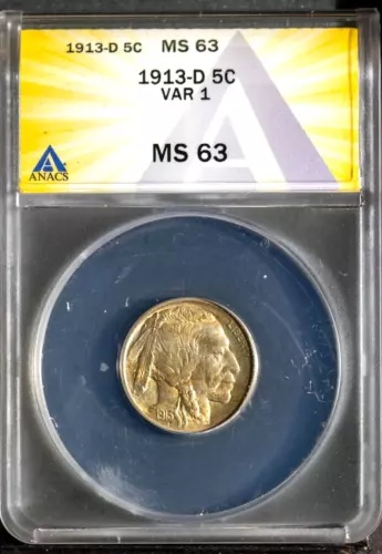 1913-D Var 1 5C インディアン ヘッド バッファロー ニッケル MS 63 ANACS # 7646570