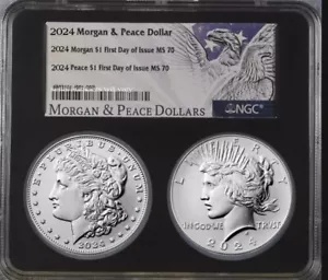 2024 P MORGAN & PEACE シルバー ダラー NGC MS70、デュアル発行初日、FDI !+ アート・美術品・骨董品