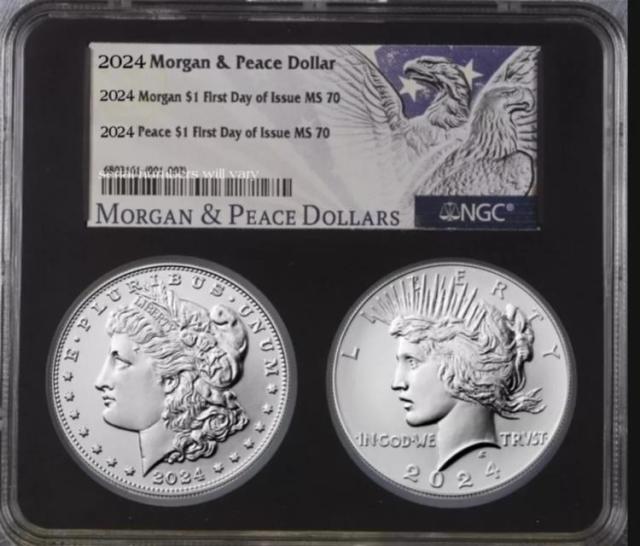 2024 P MORGAN & PEACE シルバー ダラー NGC MS70、デュアル発行初日、FDI !+ アート・美術品・骨董品